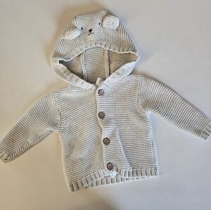 Carter's Grey Knit Baby Sweater with Bear Hood 6m